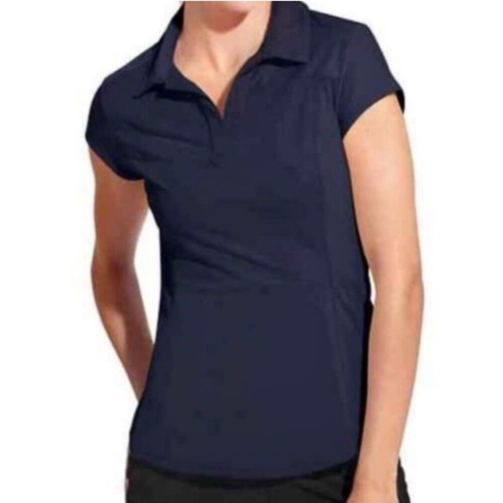 Athleta On Par Polo Tee Womens Size XL Tall Navy Stretch Mesh Mix Cap Sleeve